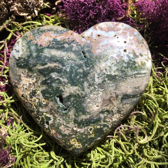 HUGE Moss Agate heart palm stone polished crystal healing reiki gemstone gift - Picture 3 of 10